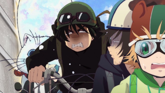 Scene cut from Dekin no Mogura, featuring Maggie-kun and Sukekiyo as voiced by Aki Toyosaki and Mafia Kajita.